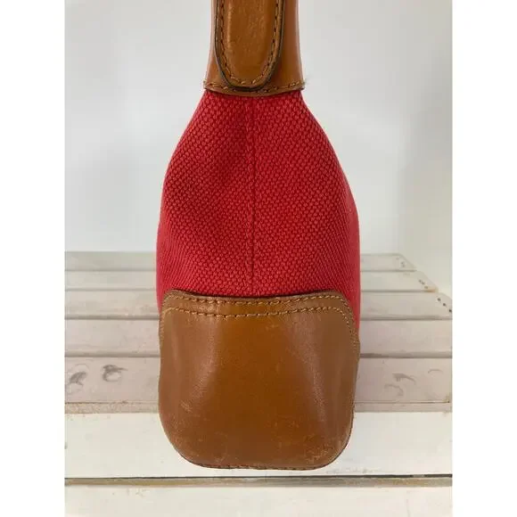 MICHAEL KORS, LARGE RED CANVAS, BROWN LEATHER SHOULDER BAG - Picture 7 of 16